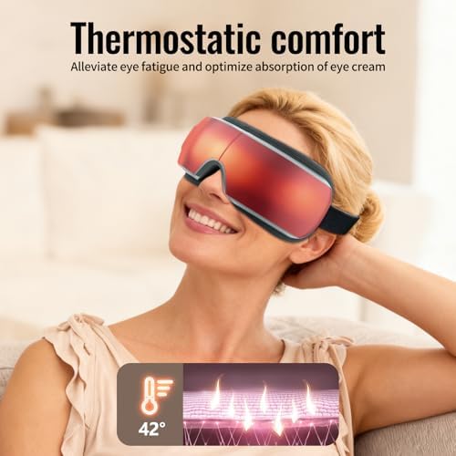 Eye Massager with Heat, Sleep Mask with Compression and Music for Migraines and Circles, Reduce Eyes Strain, Improve Sleep,for Women Men(Gray)