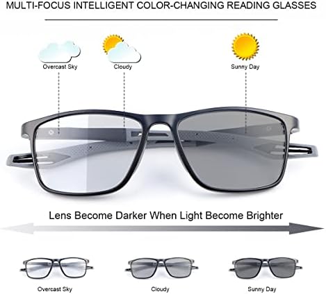 Photochromic Progressive Multifocus Reading Glasses Spring Hinges Transition Sunglasses Anti Blue Light Sun Readers