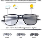 Photochromic Progressive Multifocus Reading Glasses Spring Hinges Transition Sunglasses Anti Blue Light Sun Readers