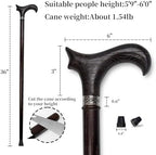 Wooden Walking Stick Cane for Men, Women, & Seniors Handmade Crutches for Adults Single Point Rubber Tip Pimp Canes for Balance & Stability, Ergonomic