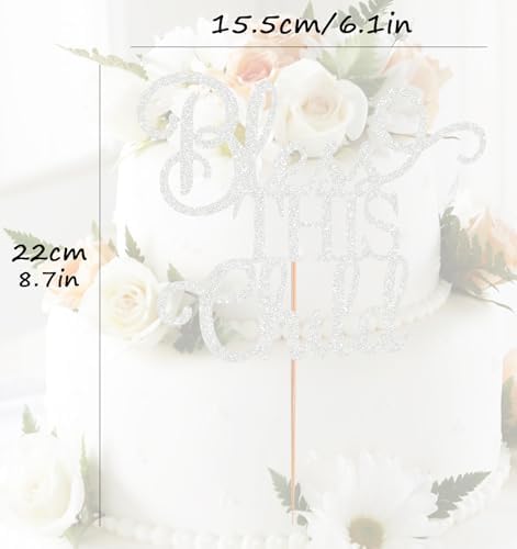 Bless This Child Cake Topper - Silver Glitter Chlid Christening Cake Decoration Supply - Smash Cake Topper for First Holy Communion Party/Baby Shower - Baptisim Cake Decor