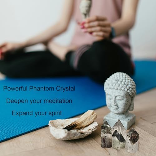 1PC Ghost Crystal Tower Healing Crystal Wand Phantom Quartz Point Garden Quartz Obelisk with Lodalite Natural Stone for Reiki Healing Spiritual Meditation Home Decor Crystal Collection