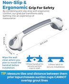 2 Pack 16.5" Suction Grab Bars for Showers with Safety Indicator, No-Drill 4mm Thickened Handicap Shower Handle for Seniors, Non-Slip Bathroom Balance Rail for Smooth Tiles & Tubs
