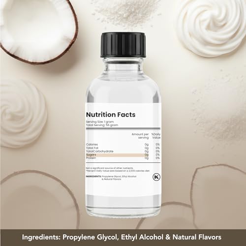 Dolce Flav Natural Coconut Extract – 2 Ounce Water-Soluble Kosher, Sugar-Free, Concentrated Tropical Coconut Flavoring for Baking, Beverages & Desserts, Includes Measured Dropper