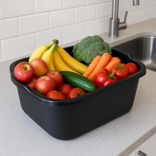 SKYREN 18 Quart Plastic Dishpan | Multi-Purpose Wash Tub for Kitchen, Sink, Countertop, Laundry, and Household Use | Rectangular Black Utility Basin for Cleaning, Soaking, and Storage