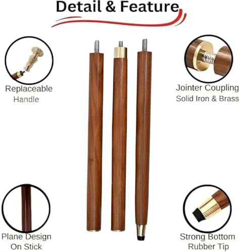 Vintage Wooden Walking Stick - Wooden Cane with Golden Brass Knob Handle - Brown Wood - Victorian Telescope Fancy Walking Cane for Men and Women