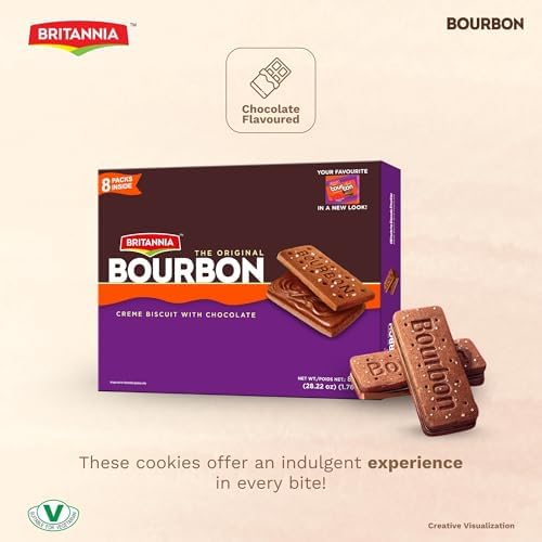 Britannia The Original Bourbon Chocolate Crème Biscuits Family Pack, Classic Chocolate Sandwich Cookies, 800g (28.22 oz / 1.76 lb), 8 Packs Inside