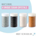 Sweets Indeed Metallic Sugar Crystals 4-Pack – 4.52 oz | Black, Gold, Silver & White Sparkling Sugars in Individual Jars | Premium Baking & Decorating Sugars for Holidays, Parties & Desserts