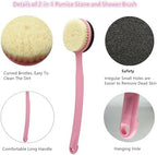 Pumice Stone Brush for Feet with 13.7" Long Handle, 2-in-1 Shower Foot Scrubber Callus Remover Pedicure Tool, Dead Skin Remover, Back Scrubber Body Brush for Shower Deep Cleansing, Pink