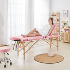 Yaheetech Massage Tables Portable Adjustable Massage Bed Foldable Spa Lash Table 3 Folding 84 Inch Salon Facial Bed with Non-Woven Bag, Pink