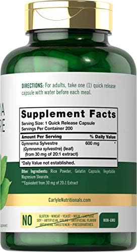 Carlyle Gymnema Sylvestre Capsules | 200 Count | Non-GMO and Gluten Free Supplement