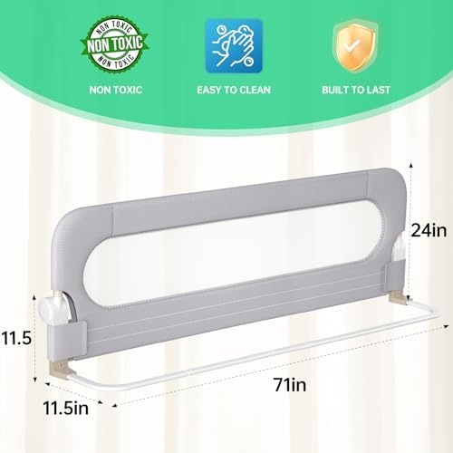 UPGOGO Folding Bed Rail for Toddlers,Baby Bed Rail Guard with Reinforced Anchor Safety System,Fit Bunk,Full Size,Queen,King,Twin(Grey,71"x23.6")