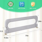 UPGOGO Folding Bed Rail for Toddlers,Baby Bed Rail Guard with Reinforced Anchor Safety System,Fit Bunk,Full Size,Queen,King,Twin(Grey,71"x23.6")