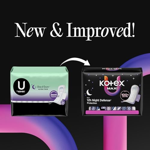 Kotex Overnight Maxi Pads with Wings, Extra Heavy Absorbency, 28 Count (Packaging May Vary)