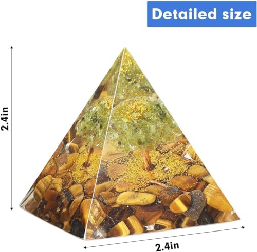 Tree of Life Orgone Pyramid for Positive Energy, Orgonite Peridot&Tiger Eye Healing Crystal Pyramids for Reduce Stress Chakra Reiki Healing Meditation Attracts Lucky and Success