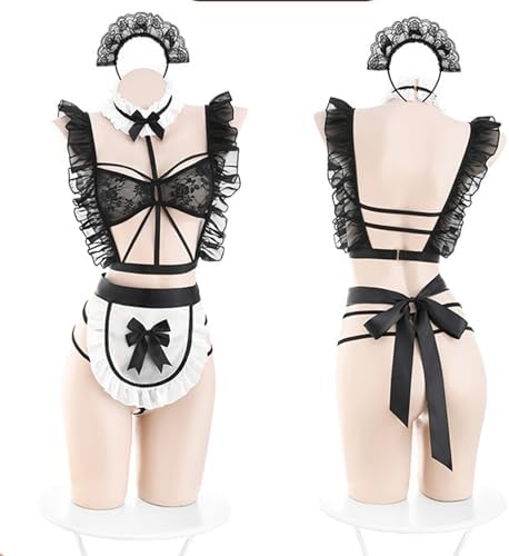 Sexy French Maid Outfit for Women - Anime Lace Cosplay Costume with Apron Lingerie Set Role Play
