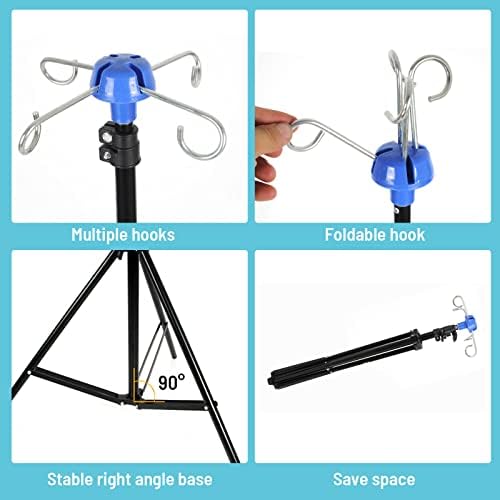 Portable Collapsible IV Pole Stand, Aluminum Alloy, 4 Hook 3 Leg, Adjustable Height ，for Hospitals, Clinics, Wheelchairs and Beds