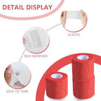 15 Pack 2 Inch x 5 Yards Red Self Adhesive Bandage Breathable Cohesive Bandage Wrap Rolls Elastic Self-Adherent Tape for Stretch Athletic, Sports, Wrist, Ankle