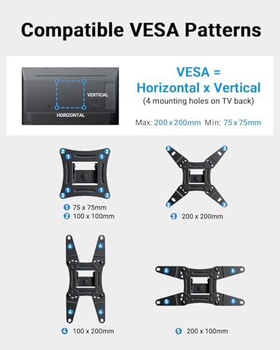 Pipishell Full Motion TV Wall Mount for Echo Show 21/15 and 13-43 Inch Flat Curved Screen TVs & Monitors, Max VESA 200x200mm up to 44lbs, TV Mount Wall Bracket with Rotation Swivel Tilt Extension