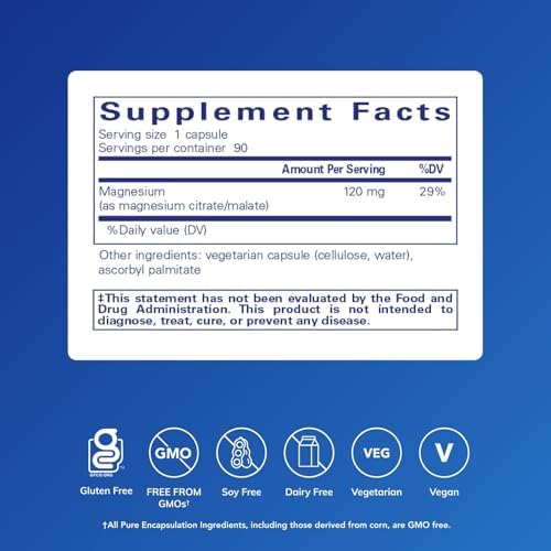 Pure Encapsulations Magnesium (Citrate/Malate) - Magnesium Supplement to Support Nutrient Utilization, Energy, Bones & Heart Health* - with Magnesium Citrate & Malate - 90 Capsules