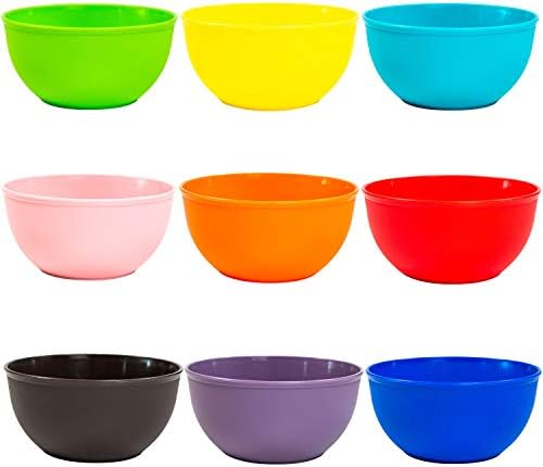 Youngever 9 Pack 10 Ounce Plastic Bowls, Kids Plastic Bowls, Set of 9 (9 Rainbow Colors)