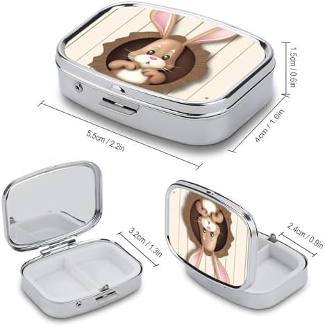 Pill Box 2 Compartment Medicine Pill Case Easter Bunny Wooden Hole Portable Pill Box for Pocket Or Purse Pill Box Decorative Metal Medicine Vitamin Organizer Unique Gift, Style