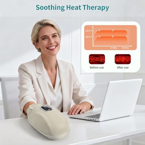 Nekteck Hand and Wrist Massager with Heat and Compression, Electric Hand Massager for Arthritis and Carpal Tunnel Pain Relief, Cordless Rechargeable Hand Massager for Women, Men, and Seniors