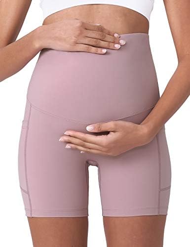 POSHDIVAH Women's Maternity Yoga Shorts Over The Belly Bump Summer Workout Running Active Short Pants with Pockets 5"/8"