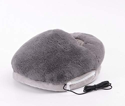 JULAN Heated Feet Warmer USB Rechargeable Cushion Plush Foot Heater Electric Heating Pad Winter Office Heating Shoes Insole Heater Sleep Heat Therapy Heated Massage Foot Warmer Slippers (Gray)