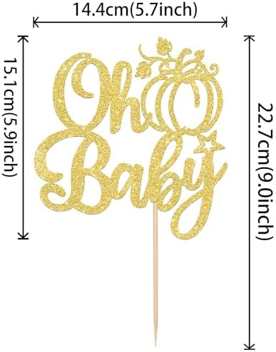 1 Pack Oh Baby Pumpkin Cake Topper Glitter Pumpkin Fall Harvest Cake Pick for Thanksgiving Baby Shower Kids Birthday Party Autumn Theme Party Cupcake Decoration Supplies Gold