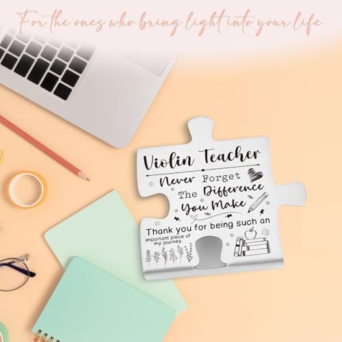 Violin Teacher Gift Appreciation Desk Decor Sign, Thank You Gift for String Instructors and Music Coaches, Puzzle Recognition Plaque for Recitals, Graduation, or Teacher Appreciation Week EDD31