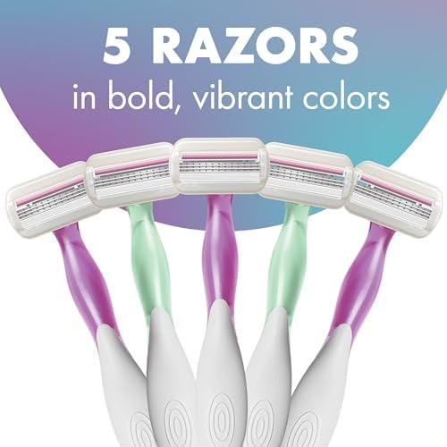 BIC Soleil 3 Sensitive Women's Disposable 3-Blade Razors, Comfort Shield and Moisture Strip, 5-Pack