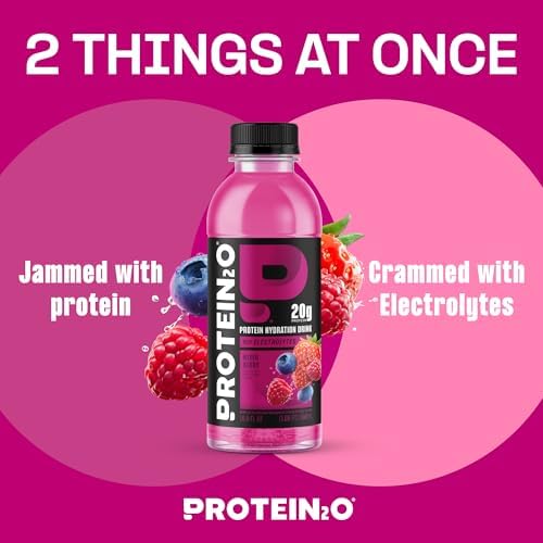 Protein2o Hydration Drink - 2-in-1 Liquid Clear Whey Protein Isolate and Electrolyte Drink - 20g Protein, Vitamins B5, B6 - Post-Workout Recovery - 16.9 Fl Oz - 12 Count Mixed Berry