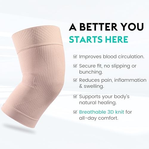 KEKING Orthopedic Brace for Tendinitis, Arthritis, ACL, MCL, Injury Recovery, Meniscus Tear, Knee Pain, Aching Knees, Patellar Tendonitis and Arthritis, Knee Compression Sleeves 2 Pack, Beige XXL