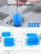 Flexible Long Drain Brush Tool with Large Double Elastic Nylon Ends, Stainless Steel Tube Cleaner Brush for Kitchen, Sink, Drain Pipe, and Long Pipe Cleaning, 2 Straw Cleaning Brushes