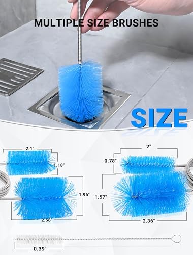 SARDVISA Flexible Long Drain Brush Tool with Large Double Elastic Nylon Ends, Stainless Steel Tube Cleaner Brush for Kitchen, Sink, Drain Pipe, and Long Pipe Cleaning, 2 Straw Cleaning Brushes