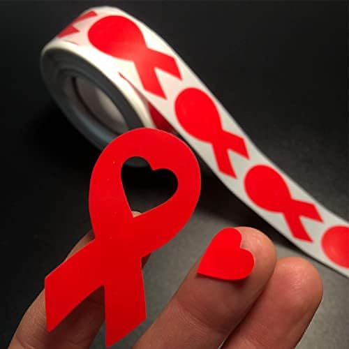 500 Red Ribbon Stickers AIDS Awareness Day Accessories Heart Disease Awareness Sticker Ribbon Week Supplies (Red)