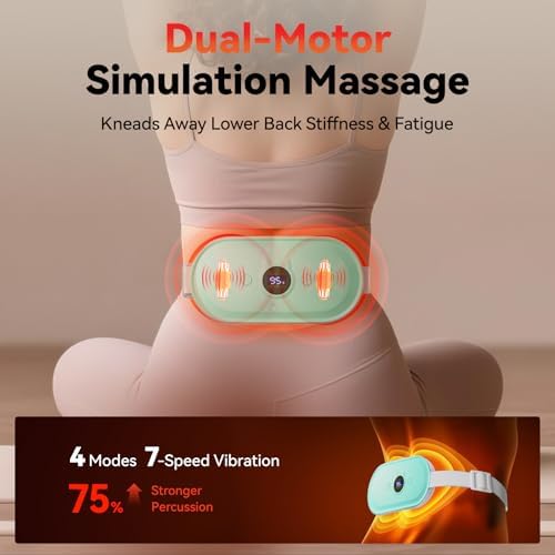 Portable Heating Pad for Period Cramps Relief Vibrating Menstrual Heating Belt for Women, Fast Heat with 7 Heat Levels and 7 Modes for Menstrual, Pain Relief for Back & Stomach - Green