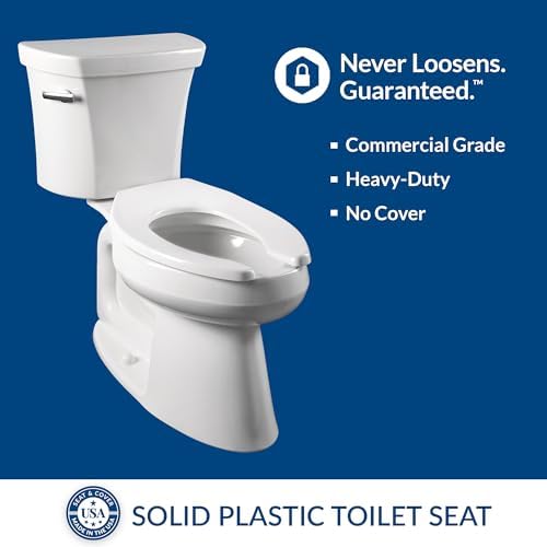 Bemis 2 Pack Commercial Open Front Plastic Toilet Seat, Heavy Duty Industrial Seat Without Lid, Secure Installation for Long Lasting Use, Made in USA, Elongated, White, 1955CT