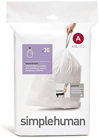 simplehuman code A custom fit liners, (30 liners), 4.5 L/1.2 gallon, White