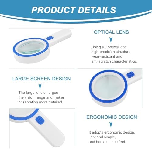 Magnifying Glass with 12 LED Lights, Double Glass Lens Handheld Illuminated Magnifier Reading Magnifying Glass with for Seniors Read, Coins, Stamps, Map, Inspection, Macular Degeneration (Blue)