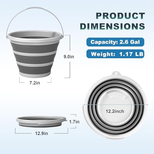 Gronivex Collapsible Bucket 2.6 Gallon, Portable & Space-Saving for Car Wash, Camping, RV, Multi-Purpose Cleaning Bucket, BPA Free