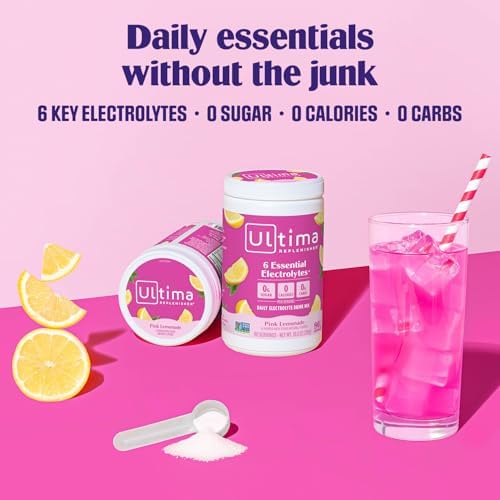Ultima Replenisher Daily Electrolyte Powder Drink Mix – Sugar Free – Pink Lemonade, 90 Serving – Hydration Powder with 6 Key Electrolytes and Trace Minerals – Keto Friendly, Vegan, Non-GMO