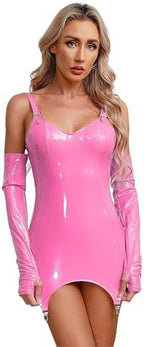 iiniim Women's Back Zipper Halter Sleeveless Bodycon Dress Wetlook Mini Dress with Garter Clips