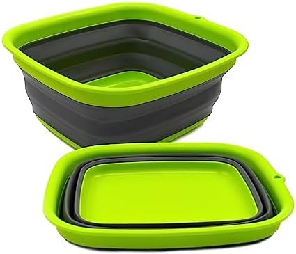 SAMMART Set of 2-7.7L (2 Gallon) Collapsible Tub - Foldable Dish Tub - Portable Washing Basin - Space Saving Plastic Washtub (2, Dark Grey)