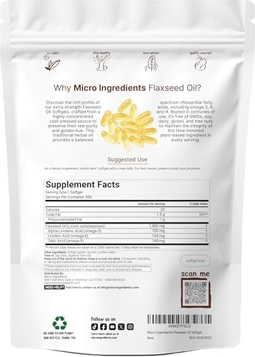Flaxseed Oil 1,400mg, 300 Liquid Softgels | Flaxseed Oil Supplement with Omega 3, 6, & 9 Fatty Acids + DHA & Alpha Linolenic Acid (ALA) | Fish Free Omega Source | Non-GMO