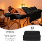Oudain 4 Sets 3 Piece Soft Microfiber Massage Table Sheets Set Bulk Includes Massage Flat Sheet and Fitted Sheet and Face Rest Cover(Black)