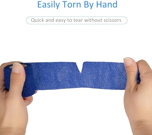 24 Pack Self Adherent Cohesive Wrap Bandages Non Woven Cohesive Bandage Elastic Self Adhesive Bandage Wrap Sports Athletic Tape First Aid Tape for Wrist Ankle Pet Vet Wrap Grip Cover 2 inch (Blue)
