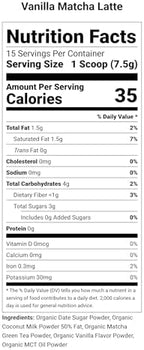 Terrasoul Superfoods Organic Vanilla Matcha Latte Powder, 30 Servings – Creamy Coconut Milk, Lightly Sweetened with Date Sugar, Dairy-Free Green Tea Drink Mix