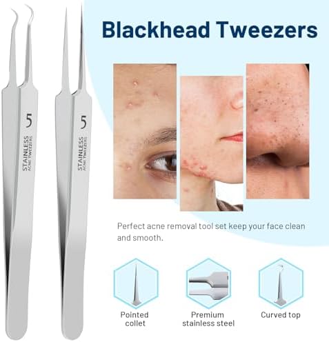 WSYUB Blackhead Remover Tweezers,Ingrown Hair Tweezers, Precision Blackhead Pimple Extractor, Cell Clips Tweezers, Tweezers for Women Facial Hair